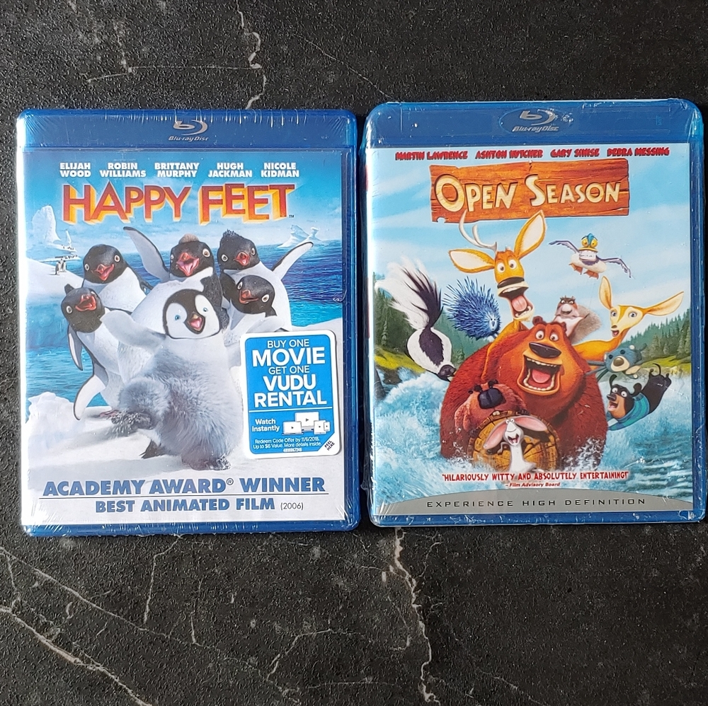 Factory Sealed Kids BluRay Movie Bundle - 2006 Happy Feet and 2006 Open Season